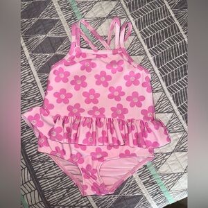 Banana Boat Girl’s size 24 Month Pink Floral One Piece Swimsuit With Ruffles
